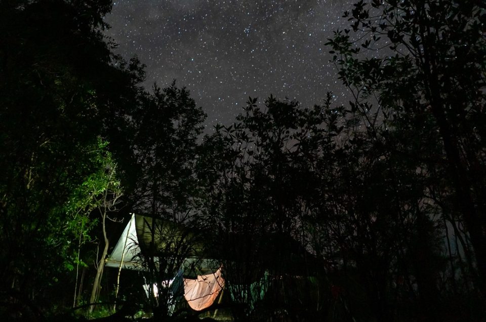 Bivouac sous le ciel étoilé en amazonie